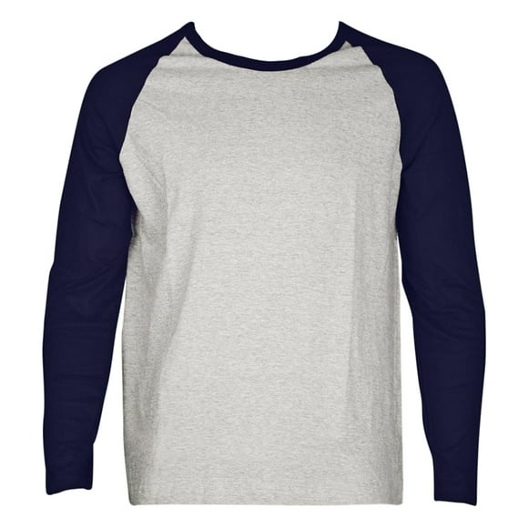 SLM Men's Long Sleeve Cotton Baseball Raglan Tee Shirt Jersey -Gray/Navy-Large