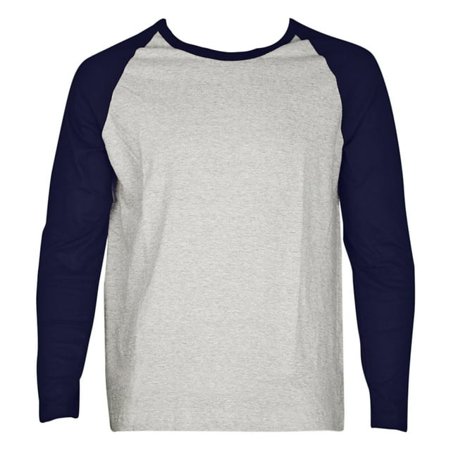 SLM T-Shirt Raglan de Baseball en Coton à Manches Longues pour Homme - Gris/marine - Moyen