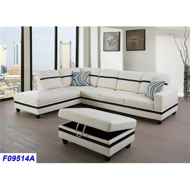 Lifestyle Furniture Lsf09514a 3 Piece, White Faux Leather Sectional With Ottoman