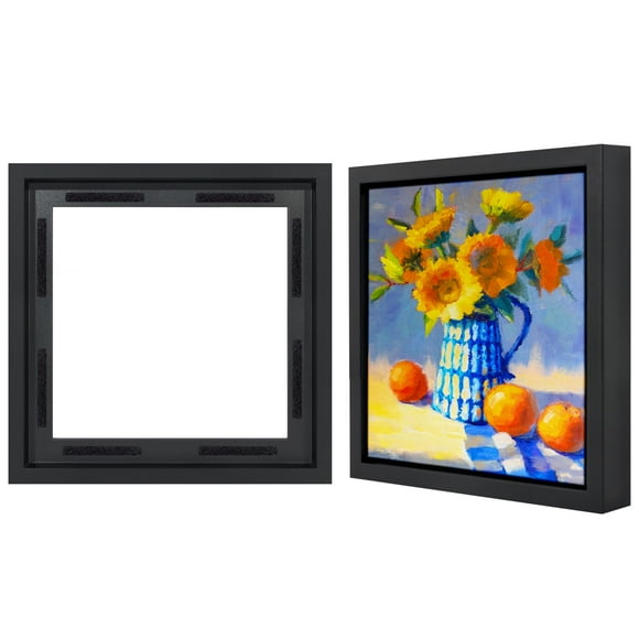Americanflat 12x12 Canvas Floating Frame with Adhesive Strips Included - Vertical and Horizontal Floating Frame for Artwork - Canvas Frame for Wall Display - Black