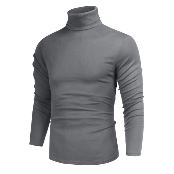 Poriff Mens Casual Knit Turtleneck Pullover Thermal Sweater Slim Fit Basic Tops Grey M