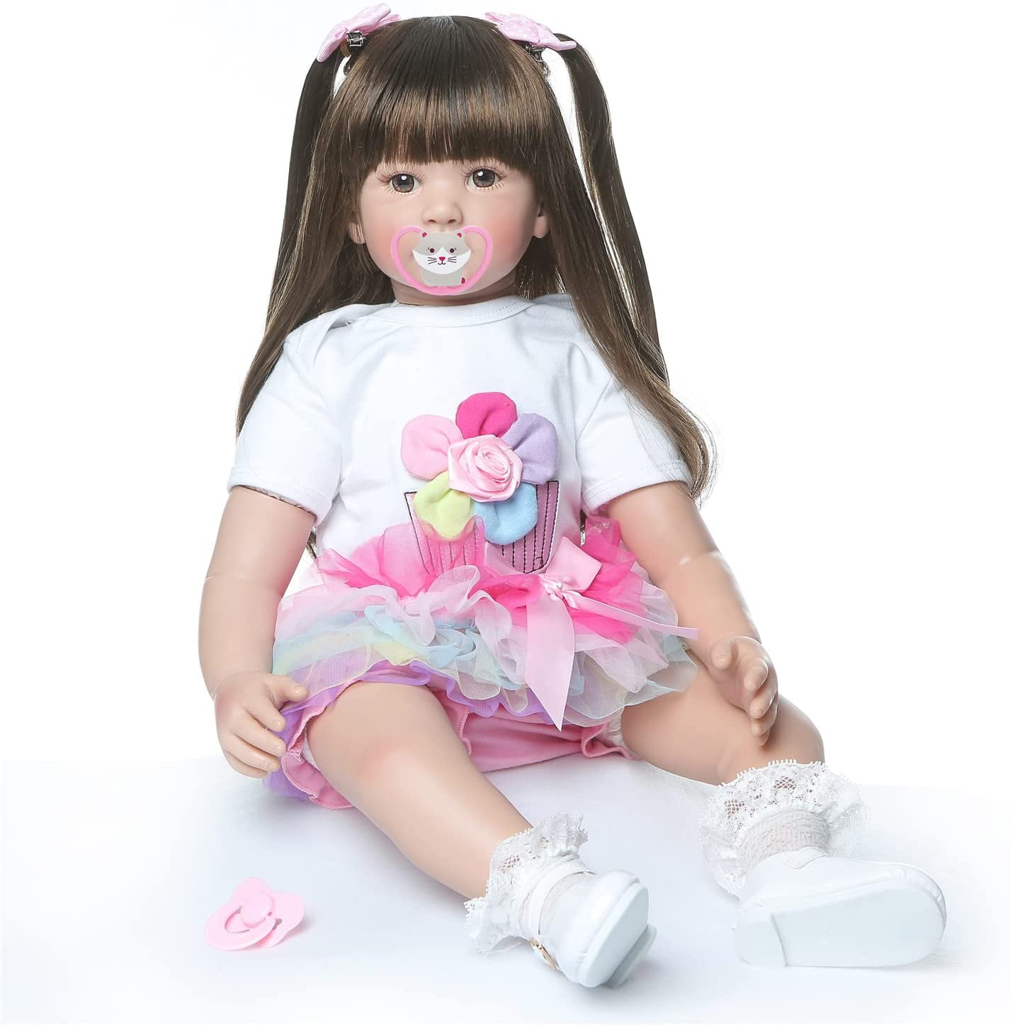 Reborn Newborn Dolls 24"Handmade Toddler Soft Vinyl Silicone Baby  Long Wig Doll 