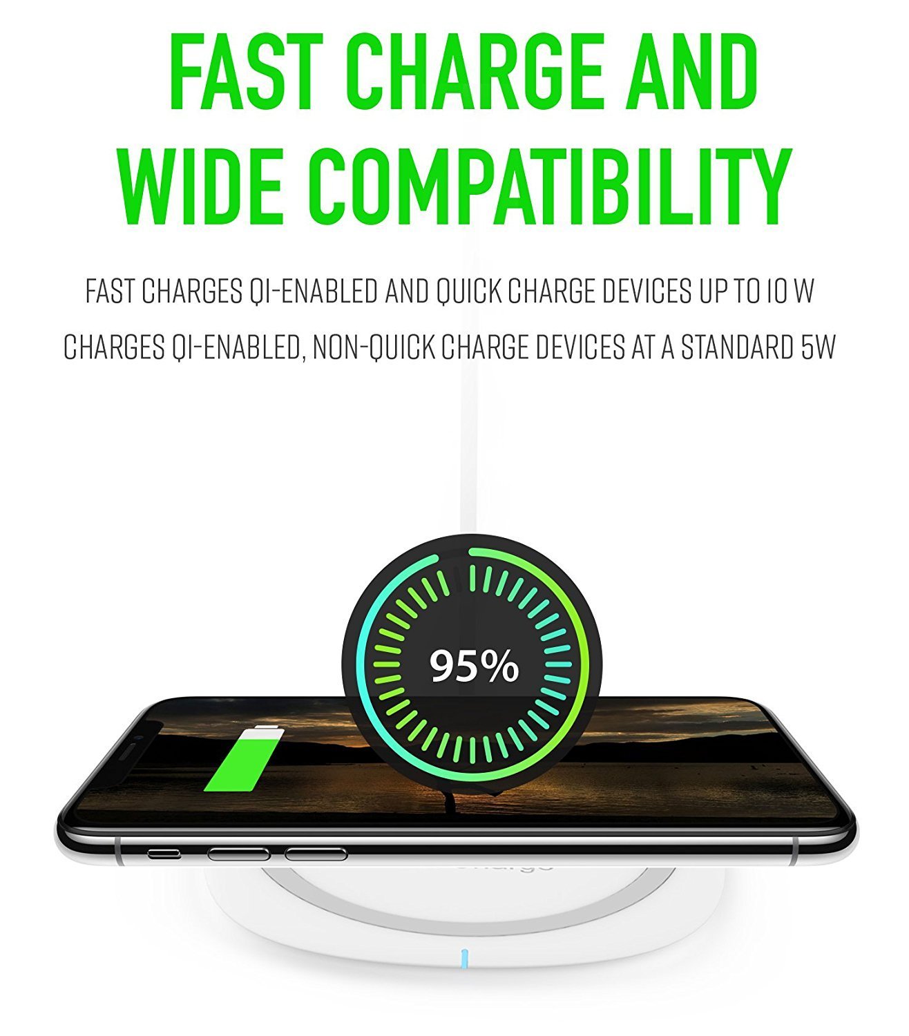 Fast Wireless Charger For Microsoft Lumia 950 XL Wireless Quick Charger Fast Charge 10W for iPhone X, iPhone 8, iPhone 8 Plus,Samsung Note 8, S6 Edge +, S7, S7 Edge, S8 and S8 Plus, etc. by Ixir - image 2 of 8
