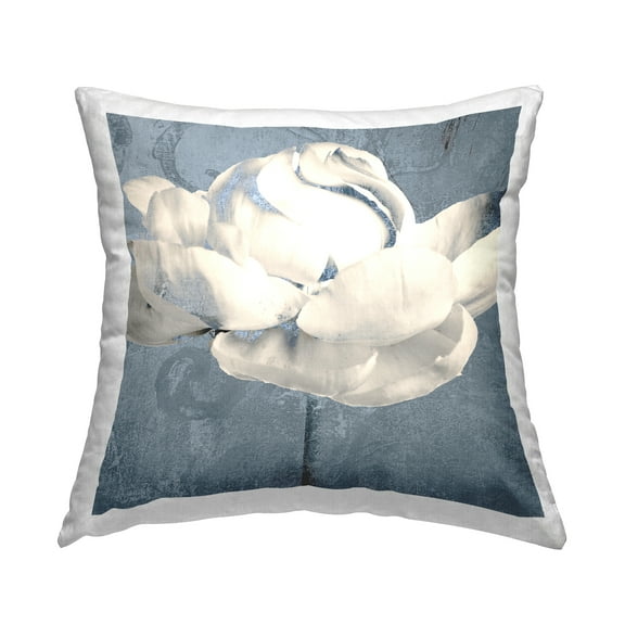 Stupell Industries Vintage Snowy Peony Bud Floral Petals Limestone Pattern Farmhouse Blue,18 x 7 x 18 Decorative Pillows