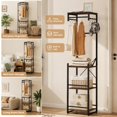 Rustic Garment Rack Rustic Brown Freestanding Coat Rack with 3 Hanging Rods, 6 Hooks, 4 ...