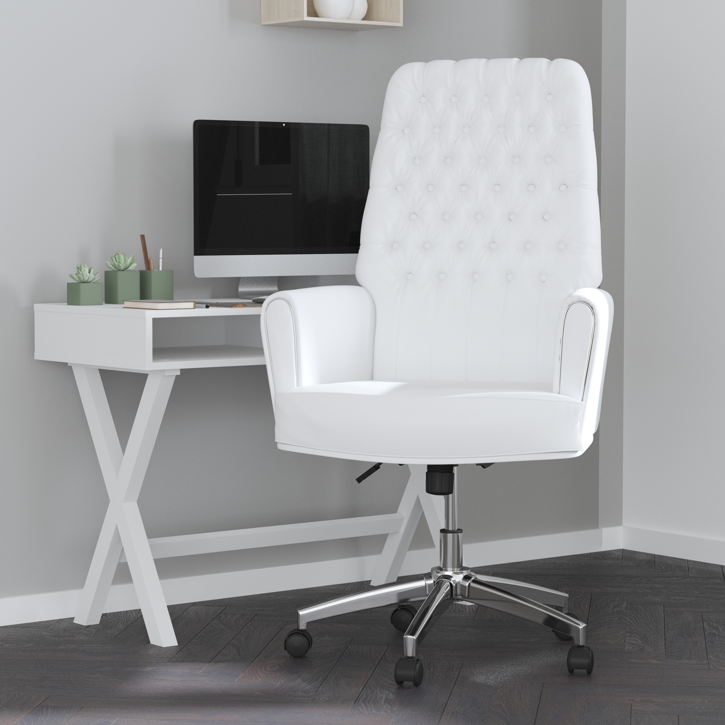 Merrick Lane Office Chair Ergonomic Executive White Tufted Faux Leather