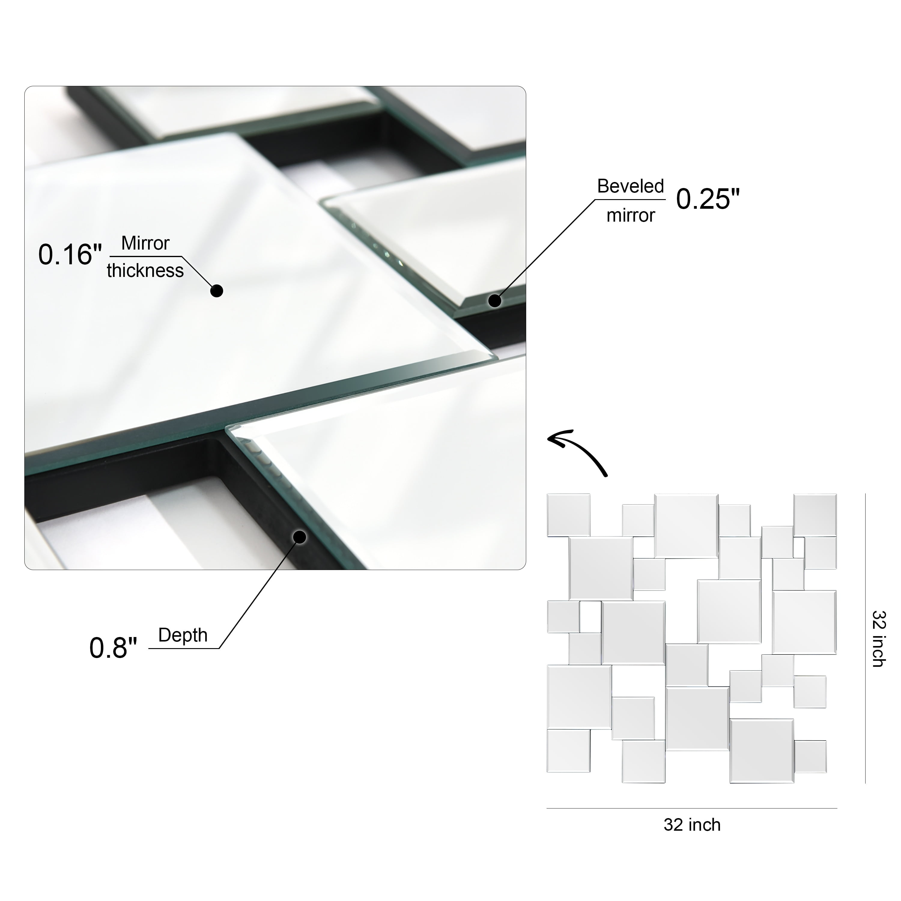 Empire Art Direct Elegant Mirror Cluster Wall Mirror With Beveled Squares - 32 x 32 inches