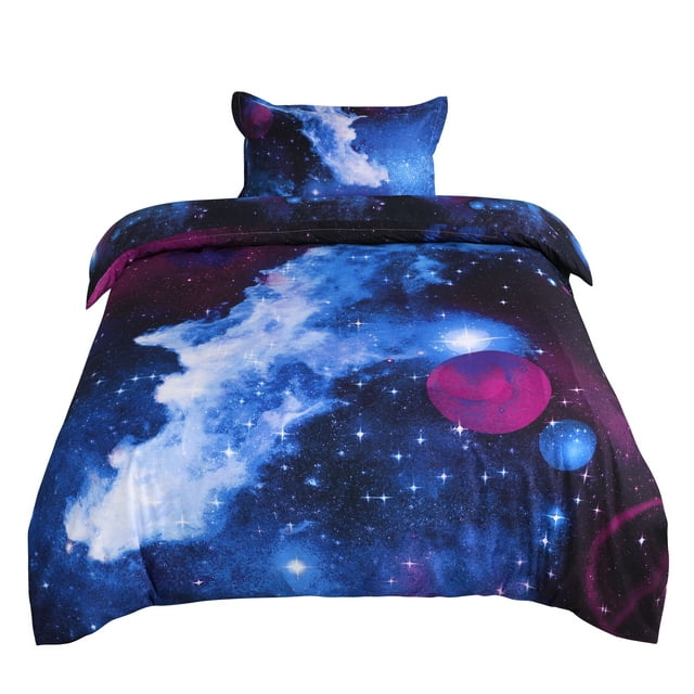 Unique Bargains 2pcs Household Star Sky Cosmos Night Pattern 3D Printed Single Size Bedding Quilt Duvet Cover Set Blue Sky Pattern
