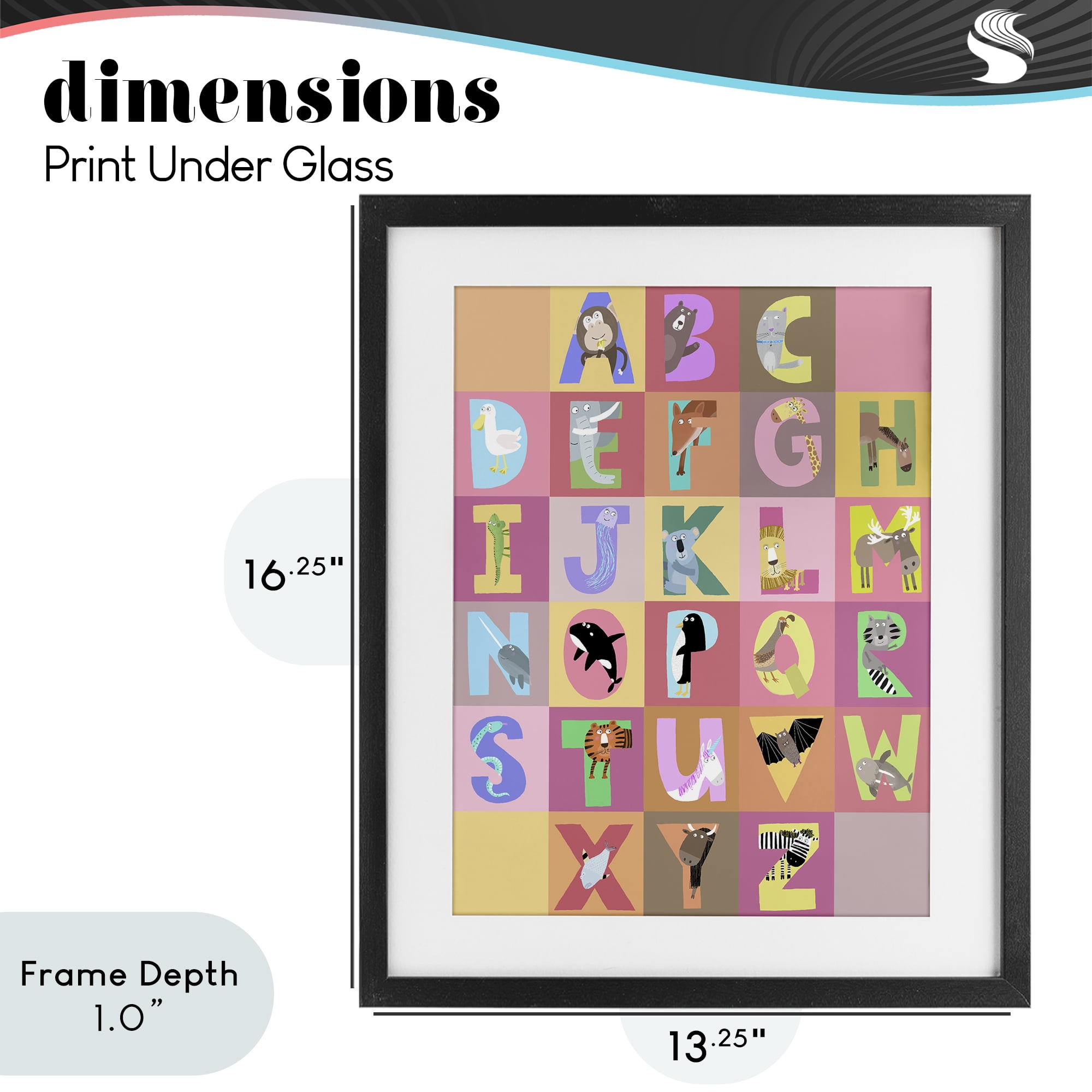 Stupell Industries Animal Alphabet in Pink Black Framed Print Under Glass, design by Carla Daly