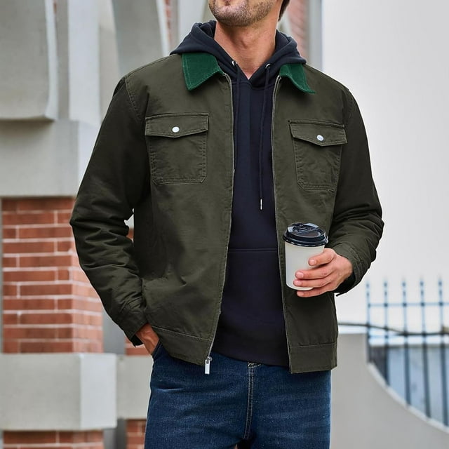 Veste Décontractée pour Hommes avec Poches Zippées, Manches Longues, Sans Capuche, pour Automne et Hiver