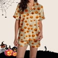thumbnail image 5 of RMGVDSD Halloween Pajamas Set for Women 2 Piece Cute Pumpkin Print Short Sleeve Sleepwear Button Down Loungewear Holiday Party Pajama Shorts Sets, 5 of 7