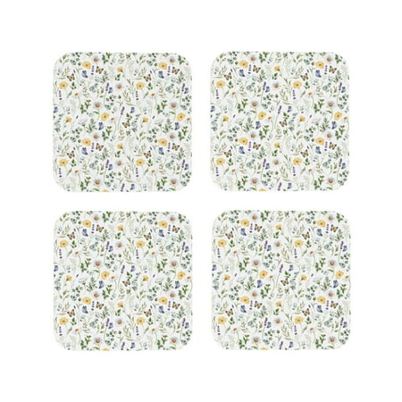 

KLL Drink Coasters Set Square of 4 PU Leather Absorbent Coasters Set Decorative Coffee Cup Coasters Housewarming Gift for Home Decor-Watercolor Wildflower 2