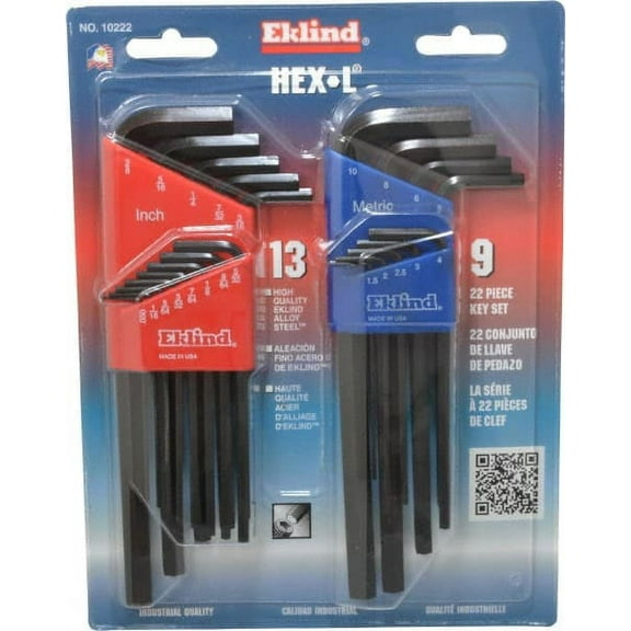 Eklind 10222 22 Piece L-Key Hex Key Set, Range 0.05 to 3/8"