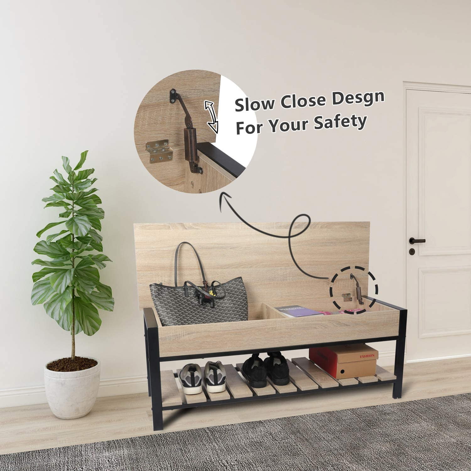 Buy YIGOBUY Wooden Industrial Lift Top Shoes Storage Bench for