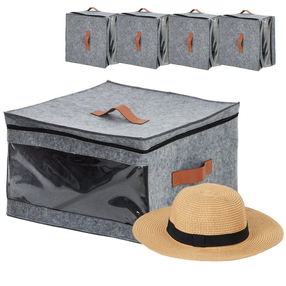 Gran capacidad con ventana visible - Caja organizadora de sombreros de fieltro plegable, set de 4 unidades, apilable y antipolvo - Almacenaje para sombreros de ala ancha, gorras y vaqueros