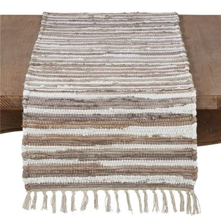 

SARO 16 x 72 in. Rectangle Cotton Tasseled Table Runner with Chindi Pattern - Natural
