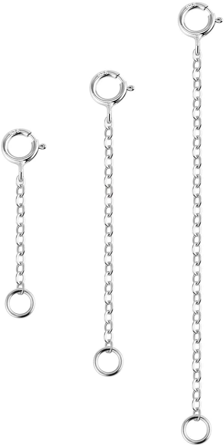 DOCKAPA 3 Pcs 925 Sterling Silver Necklace Extenders for Women Durable Strong Removable Necklace Bracelet Anklet Extension for Jewelry Making(1 2 3 Inch, Silver)