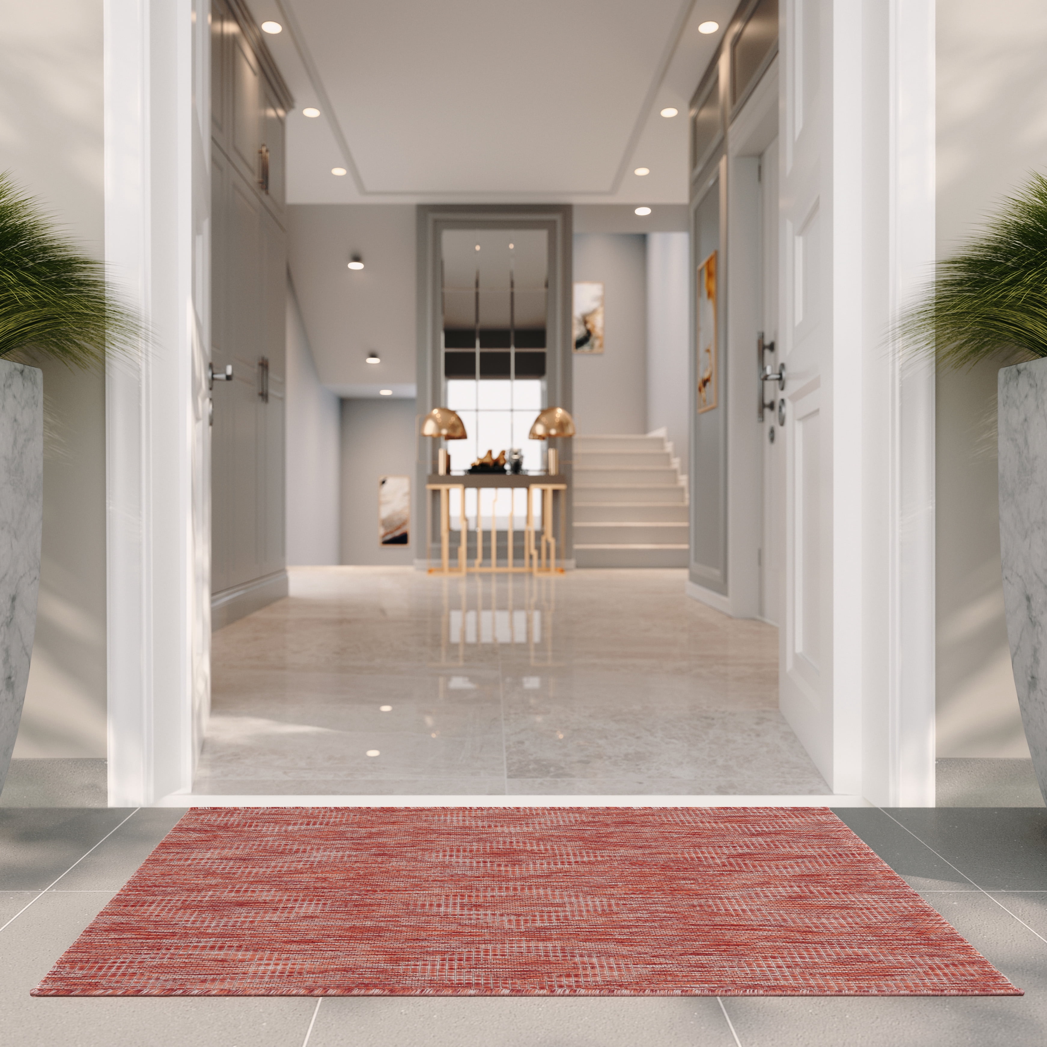 Safavieh Courtyard Teodor Geometric Indoor/Outdoor Area Rug, Red, 4' x 4' Square