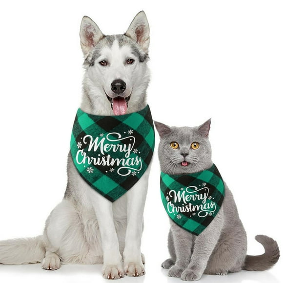 Holiday Dog Scarf Plaid Thanksgiving Christmas Autumn Dog Bandana Scarf Triangles Bib Squares Scarf Gift Set Pet Accessories