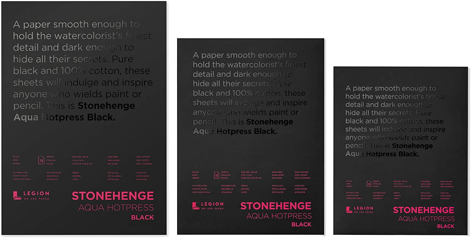 Legion Paper Stonehenge Aqua Black Watercolor Pads, Hot-Press, 9" x 12"