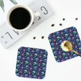 thumbnail image 4 of Lsque Skull flower cute Pattern 4" Drink Coasters Set of 4, PVC Leather Absorbent Coasters, Table Coaster Set Decorative Coffee Cup Coasters Housewarming Gift -Square, 4 of 6