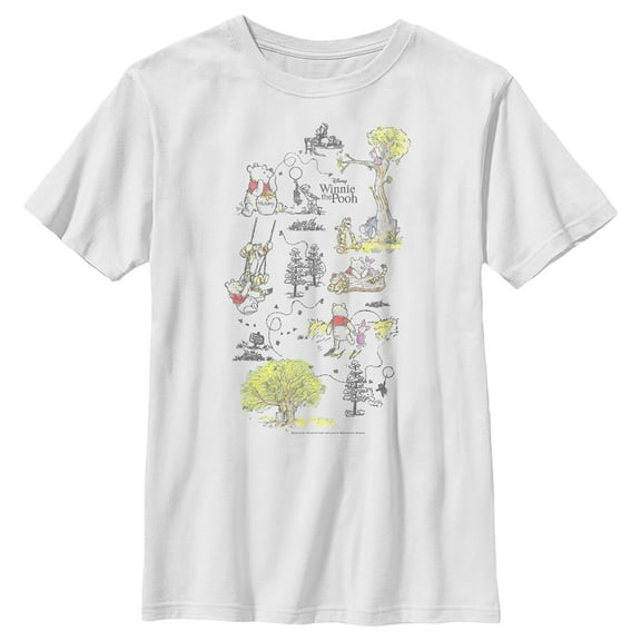 Boy's Winnie the Pooh Hundred Acre Woods Storybook Map  Graphic Tee White Small