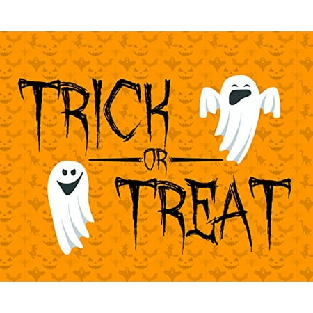 Trick Or Treat Print Orange Pumpkin Background Ghost Picture Halloween Decoration Wall Hanging Seasonal Poster