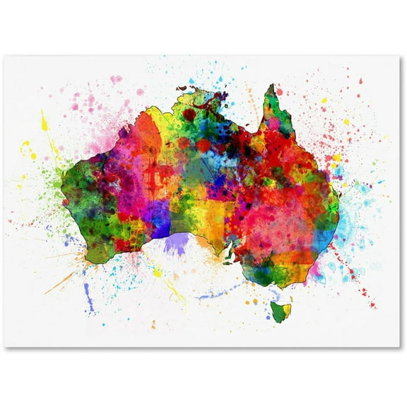 Trademark Fine Art "Australia Paint Splashes Map" Canvas Art by Michael Tompsett