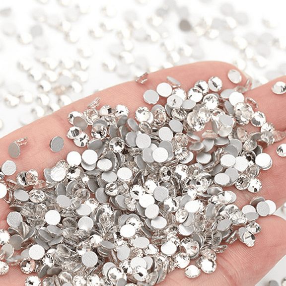 Crystal Glass Hotfix Rhinestones, For Crafts Clothes Costumes Shoes Jewelry, Round Glass Gems - White