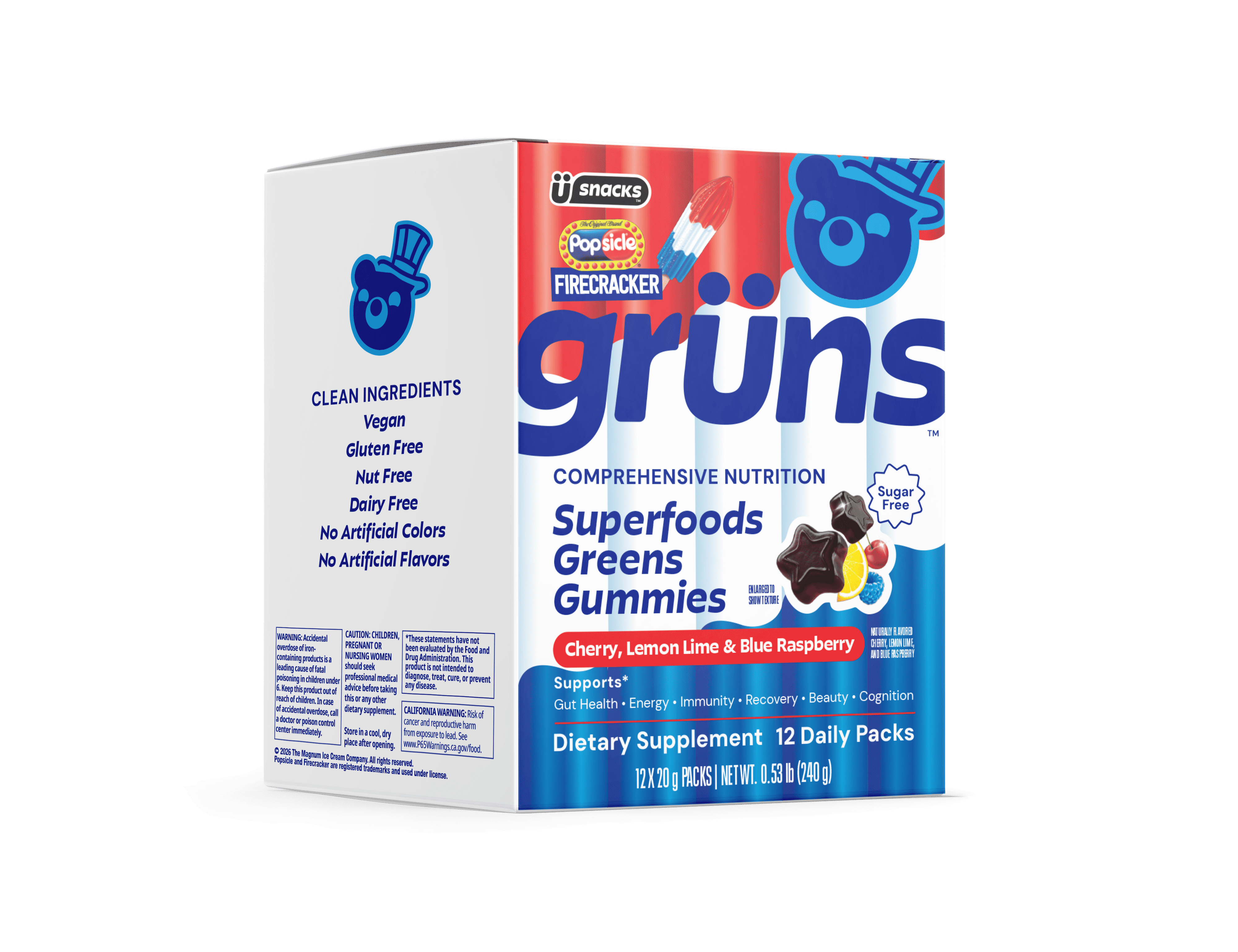 Gruns Firecracker Popsicle Sugar Free Superfoods Greens Gummies - 12 Servings