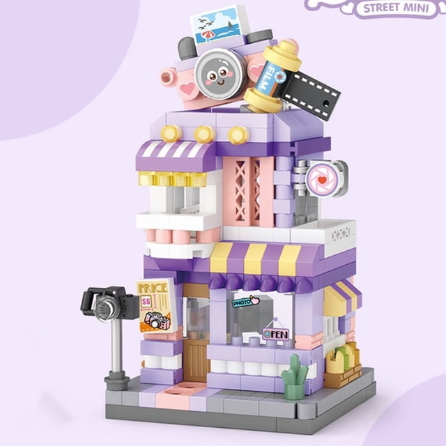 Panda Pet Coffee Ice Cream Flower Shop Street View Building Blocks Set, DIY Bricks Model House Construction Toy, Creative Educational Gift for Girls Kids Ages 6+