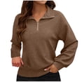 thumbnail image 2 of AXXD Basic Ladies Tops Summer 2024 Trendy Casual Solid Color Long Sleeved V-neck Zipper Pullover Long Sleeved V-neck Top Long Sleeved V-neck Top/Shirt, 2 of 6