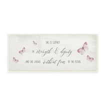 Stupell Industries Clothed in Strength and Dignity Phrase Pink Butterflies Inspirational Painting Unframed Art Print Wall Art, 7 x 17