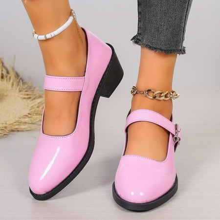 Spring Women s Large Size Heel Mid-heel Patent Leather Work Shoes  Buckle Design  Comfortable Mid-heel  Patent Leather  For Office/Travel  Work Fashion  Long Lasting  Easy Cleaning  Chic Plus Dress
