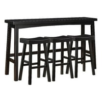 Casy 4pc Bar Height Table Set- 3 Contoured Stools- Black Rubberwood