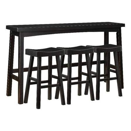 Casy 4pc Bar Height Table Set- 3 Contoured Stools- Black Rubberwood