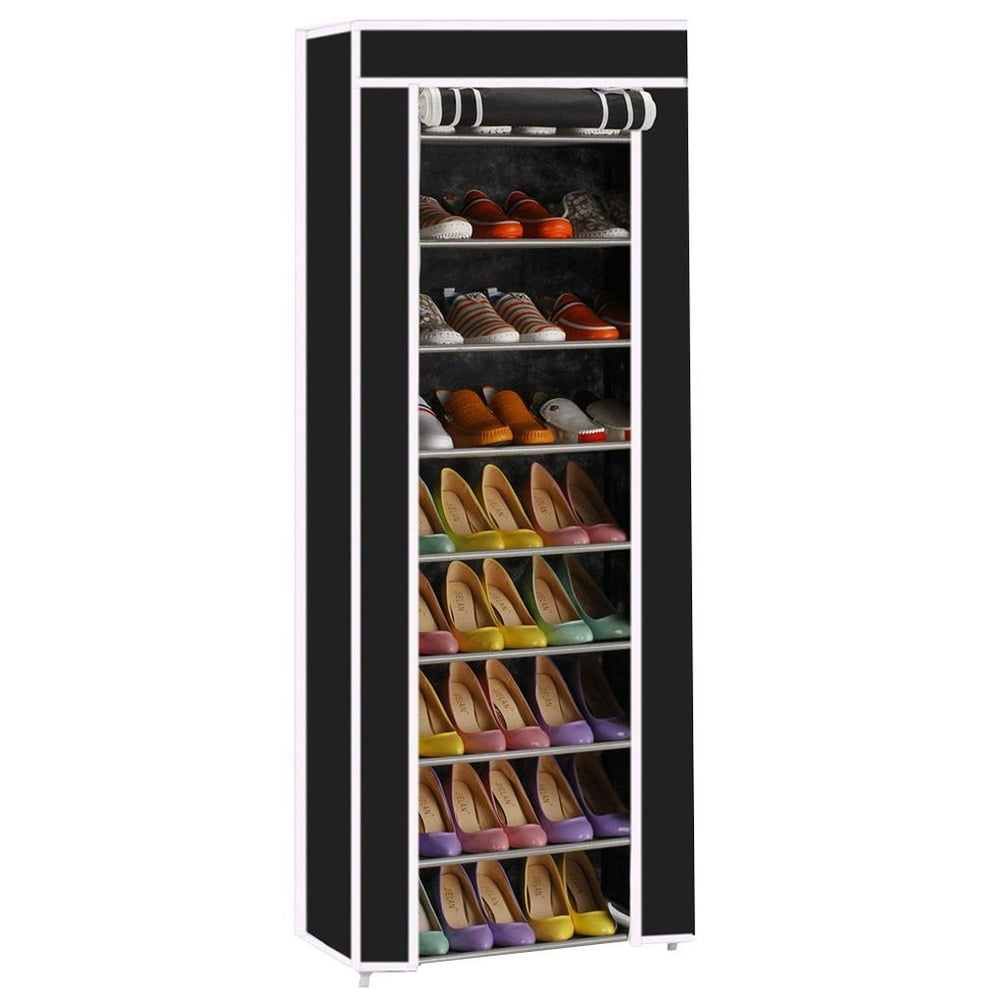 27Pairs Portable Shoe Rack with Nonwoven Fabric Cover (10Tiers Black