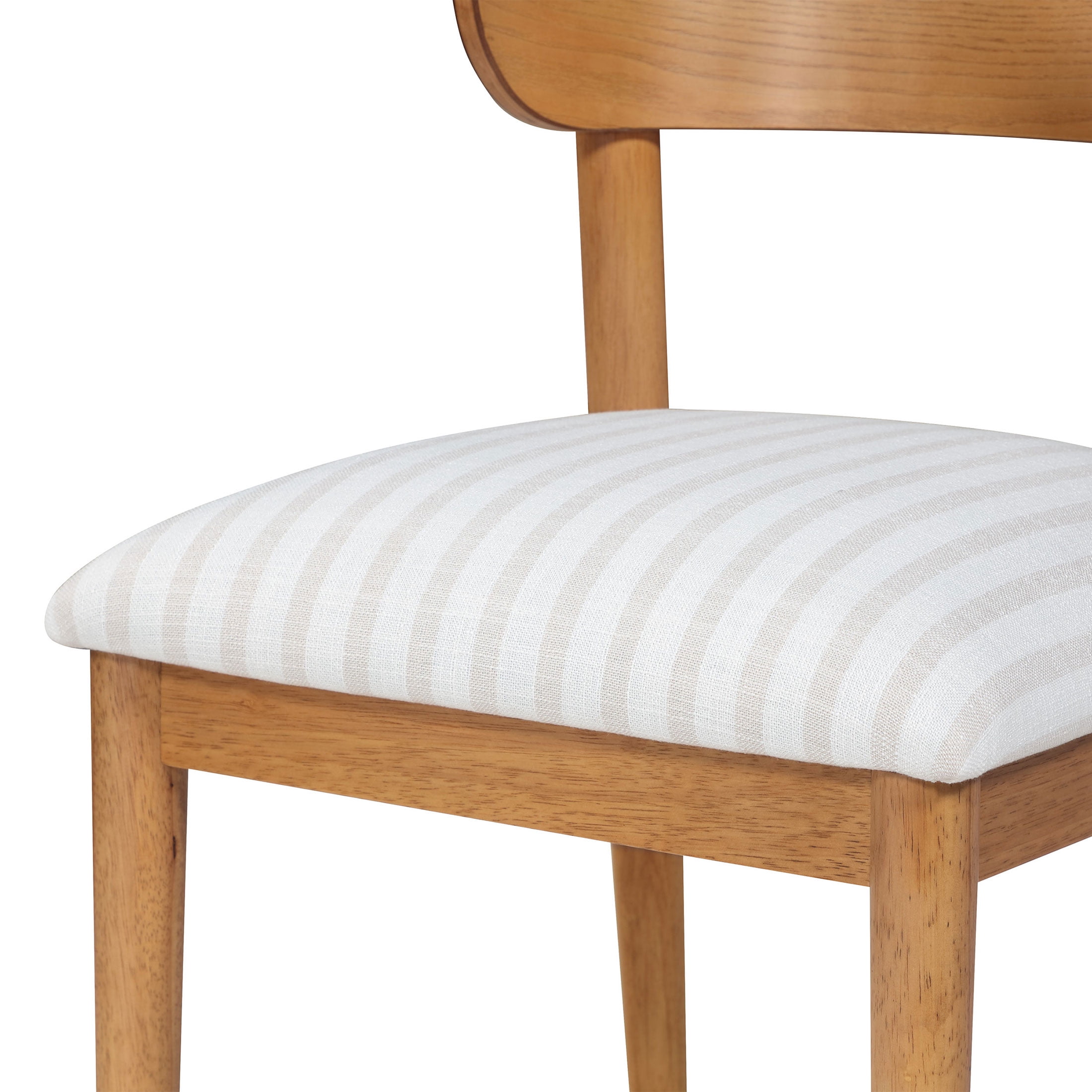 Beautiful Drew Dining Room Chair by Drew Barrymore, Warm Honey Finish with Striped Fabric, Set of 2