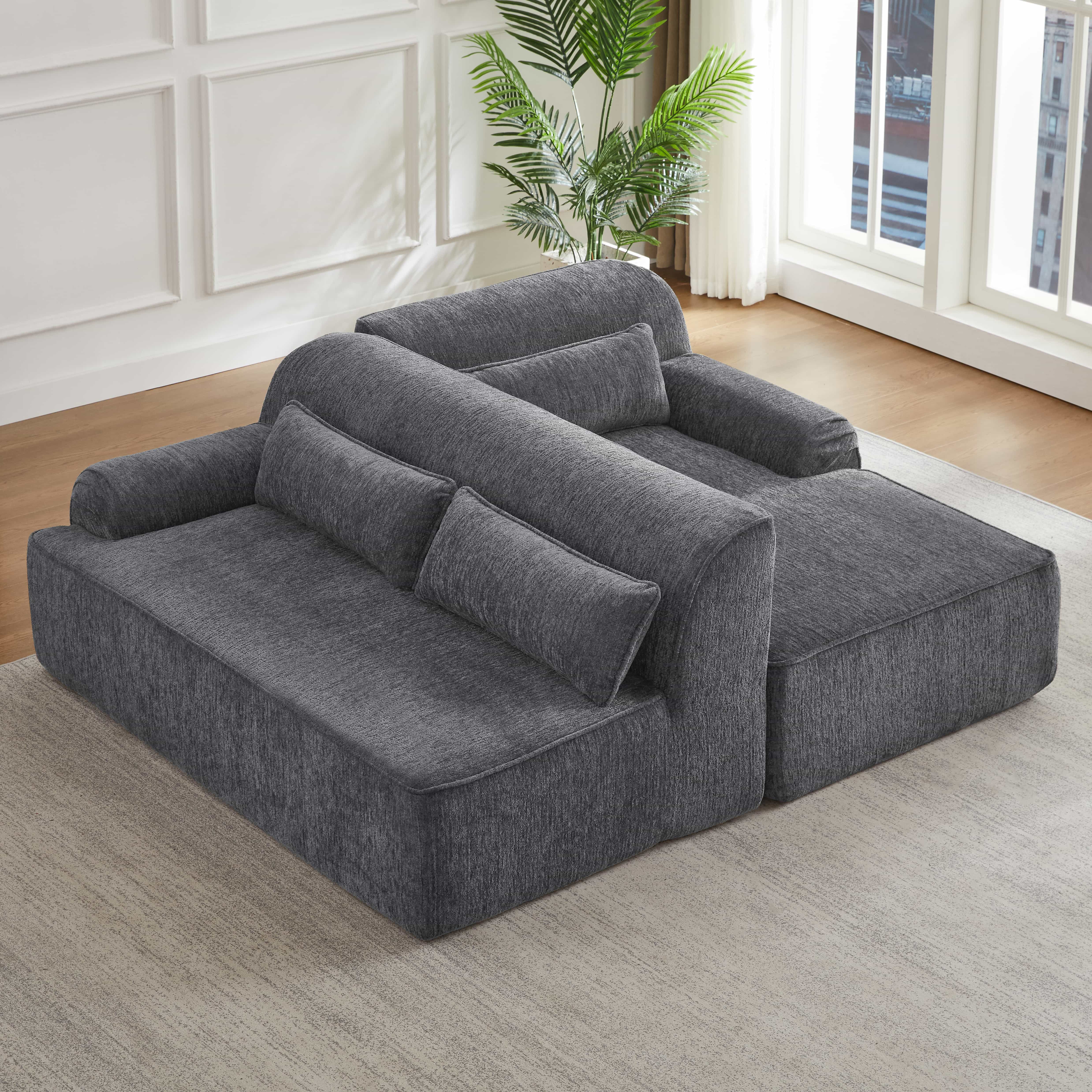 MAYEERTY Chenille L-Shape Oversized Sectional Sofa, Minimalist for Apartment, 102×65" Gray