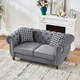thumbnail image 2 of 67" Chesterfield Loveseat with Wood Legs and Nailhead Armrest, Velvet Upholstered Couch with Crystal Buckles Backrest, Tufted Mid Century Modern Cloud Sofa for Living Room, Bedroom, Apartment, Grey, 2 of 7