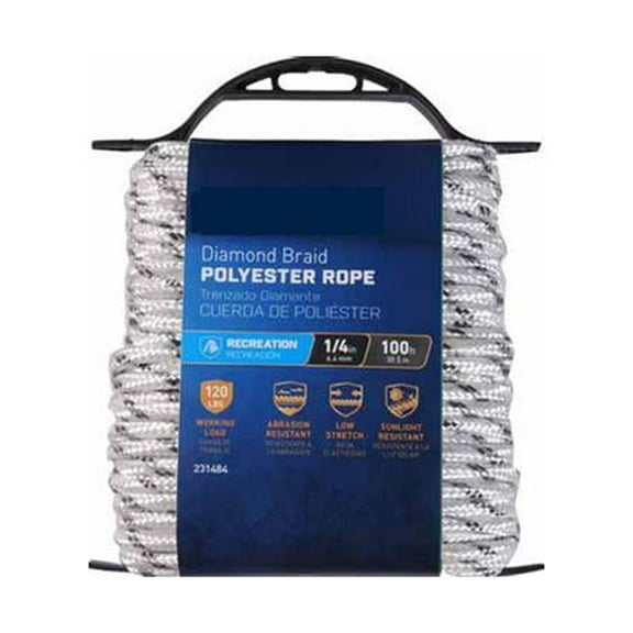 642781 Polypropylene Rope, Diamond Braid, White/Gray, 1/4-In. x 100-Ft. - Quantity 6
