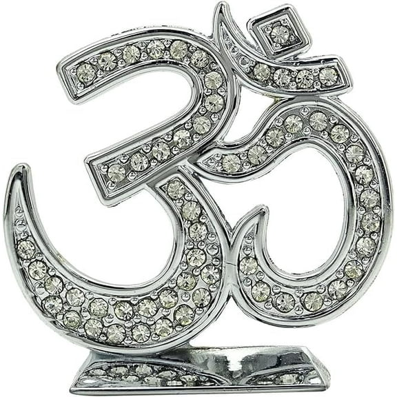 MASSIVE MART Hindu Religious Symbol OM Idol Silver Studded Metal Statue For Car Dashboard | Mandir Pooja Murti | Temple Puja | Home Decor | Office Showpiece
