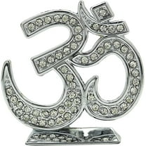 MASSIVE MART Hindu Religious Symbol OM Idol Silver Studded Metal Statue For Car Dashboard | Mandir Pooja Murti | Temple Puja | Home Decor | Office Showpiece