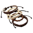thumbnail image 4 of 5pc Leather Bracelets for Men Women Beaded Wooden Bangle Cuff Braided Wristband, 4 of 4