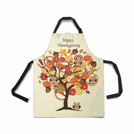 ASHLEIGH Adjustable Bib Apron for Women Men Girls Chef with Pockets Thanksgiving Day Card Tree Owl Pumpkin Novelty Kitchen Apron for Cooking Baking Gardening Pet Grooming