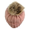 thumbnail image 2 of C.C Thick Cable Knit Faux Fuzzy Fur Pom Fleece Lined Skull Cap Cuff Beanie, Indi Pink, 2 of 4