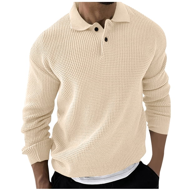 Blusa y camisa de manga larga con cuello vuelto para hombre, suéter holgado con botones y solapa, blusa de manga larga con solapa para hombre