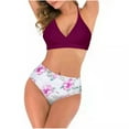 thumbnail image 1 of WREESH Women With Chest Pad Without Underwire Printed Double Shoulder Bikini Strappy Split Swimsuit, 1 of 6