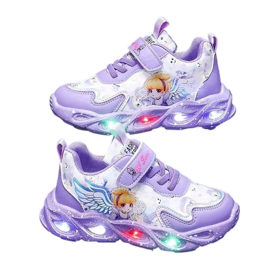 Girls Light Up LED Sneakers, Cute Cartoon Rainbow Design PU Leather Soft Sole Casual Shoes for Daily School Outdoor Wear