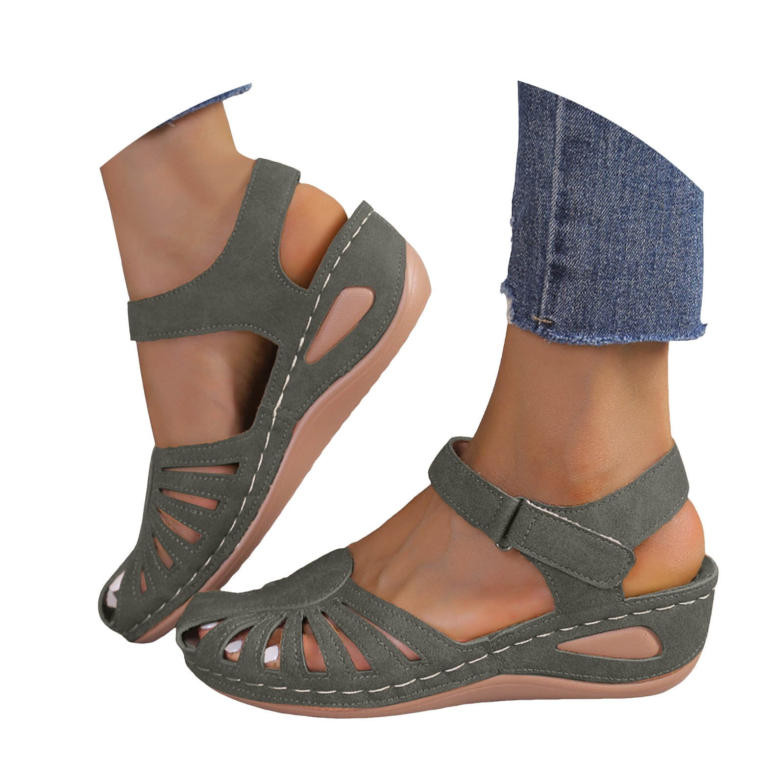 Sandales Compensées Femme Confortables - Style Bohème, Plateforme, Bout Ouvert - Pour Plage, Ville, Été